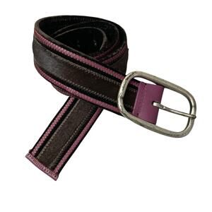 Orciani Belt Womens Medium Purple Brown Pony Animal Hair Leather Silver 1.75in